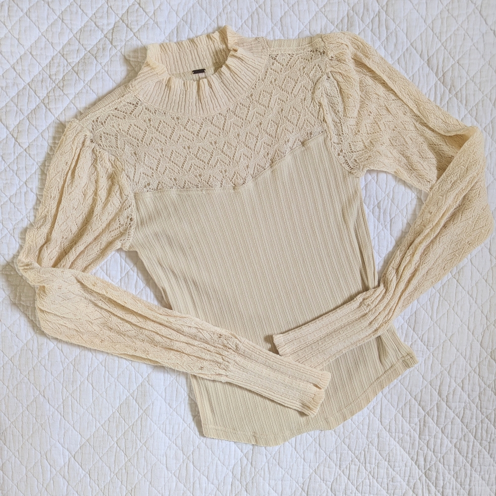 Free People Cream Lace Top